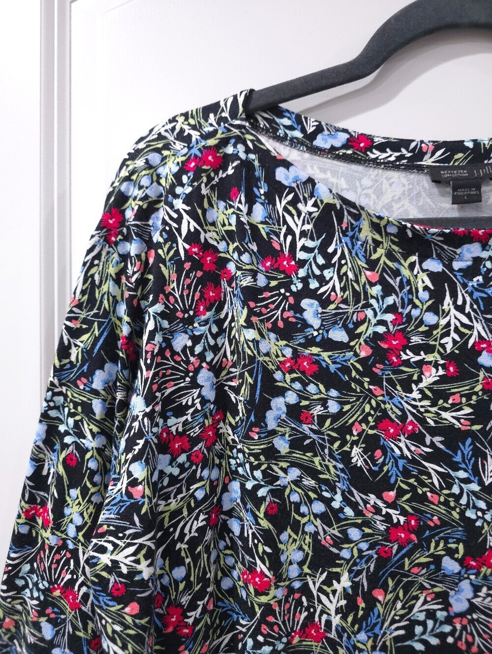 J Jill Wearever Collection 3/4 Sleeve Floral Crewneck Top in Black, Size L - Picture 4 of 11